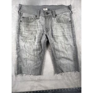 True Religion Jean Shorts Bobby  Distressed Size 32 Gray  Relaxed Cut Off Denim